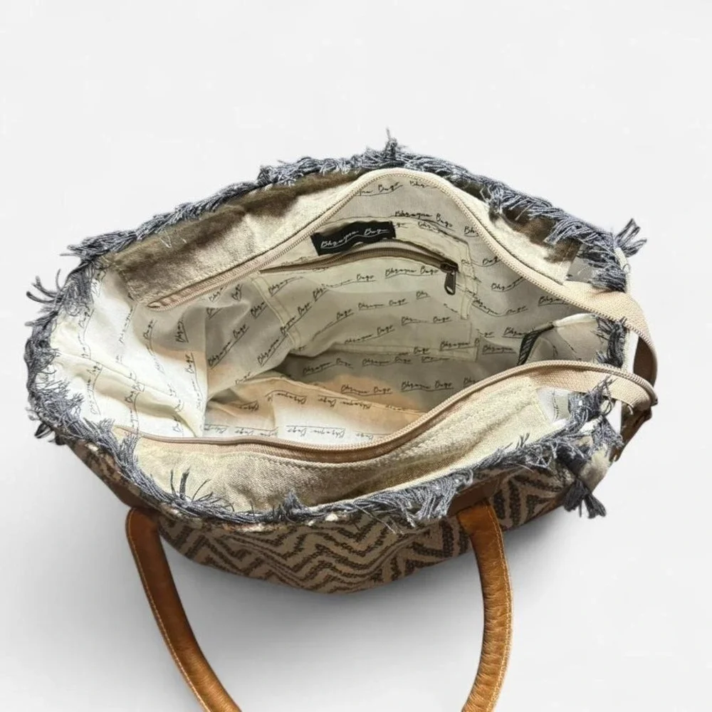 Bhrayna‎ Upcycled Leather Western Cow Hide Tote Bag